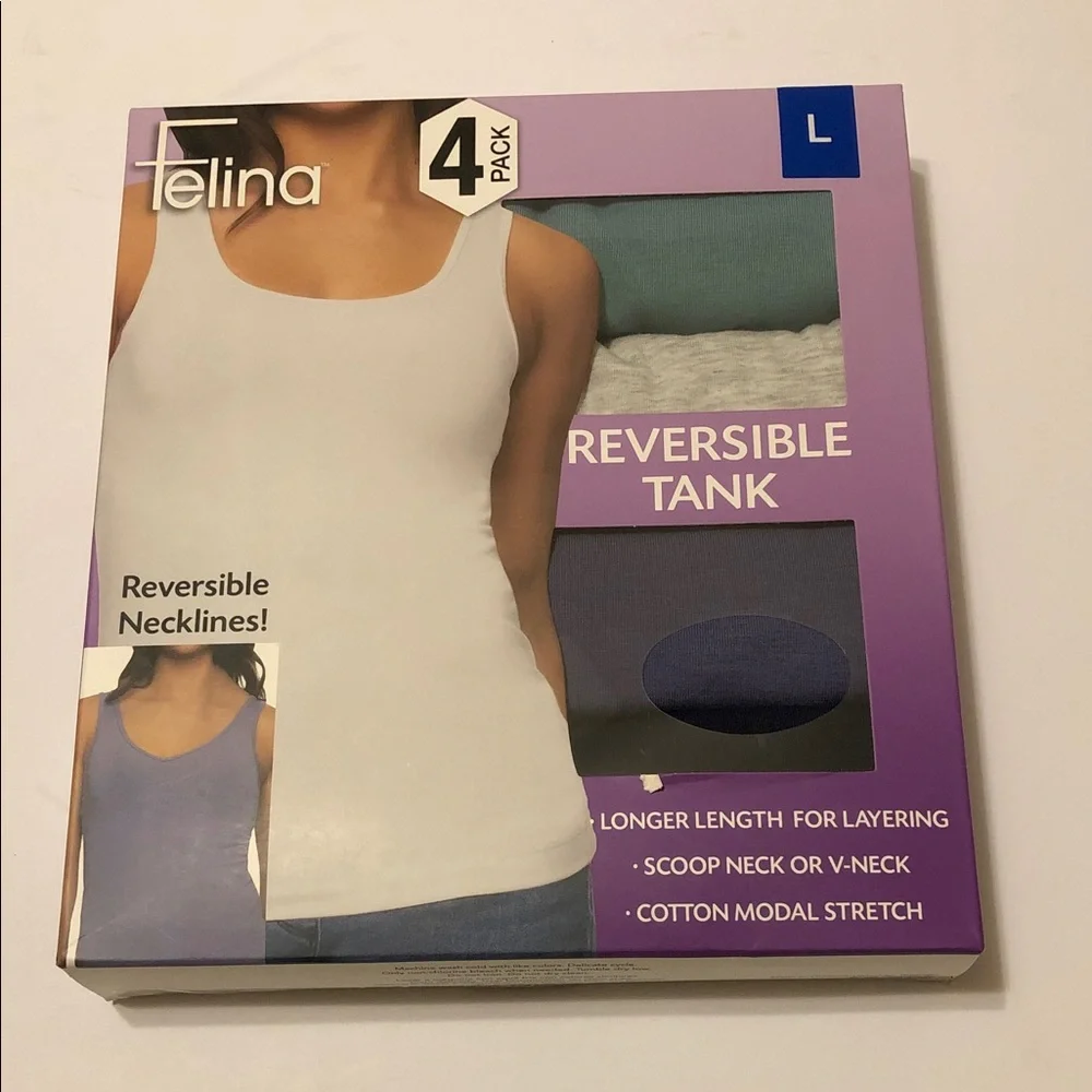 Felina Reversible Tank Top 4-Pack - pale aqua, light gray, navy, purple, size L - Picture 1 of 2